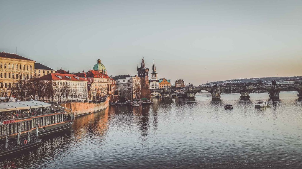 Prague river view and Charles Bridge